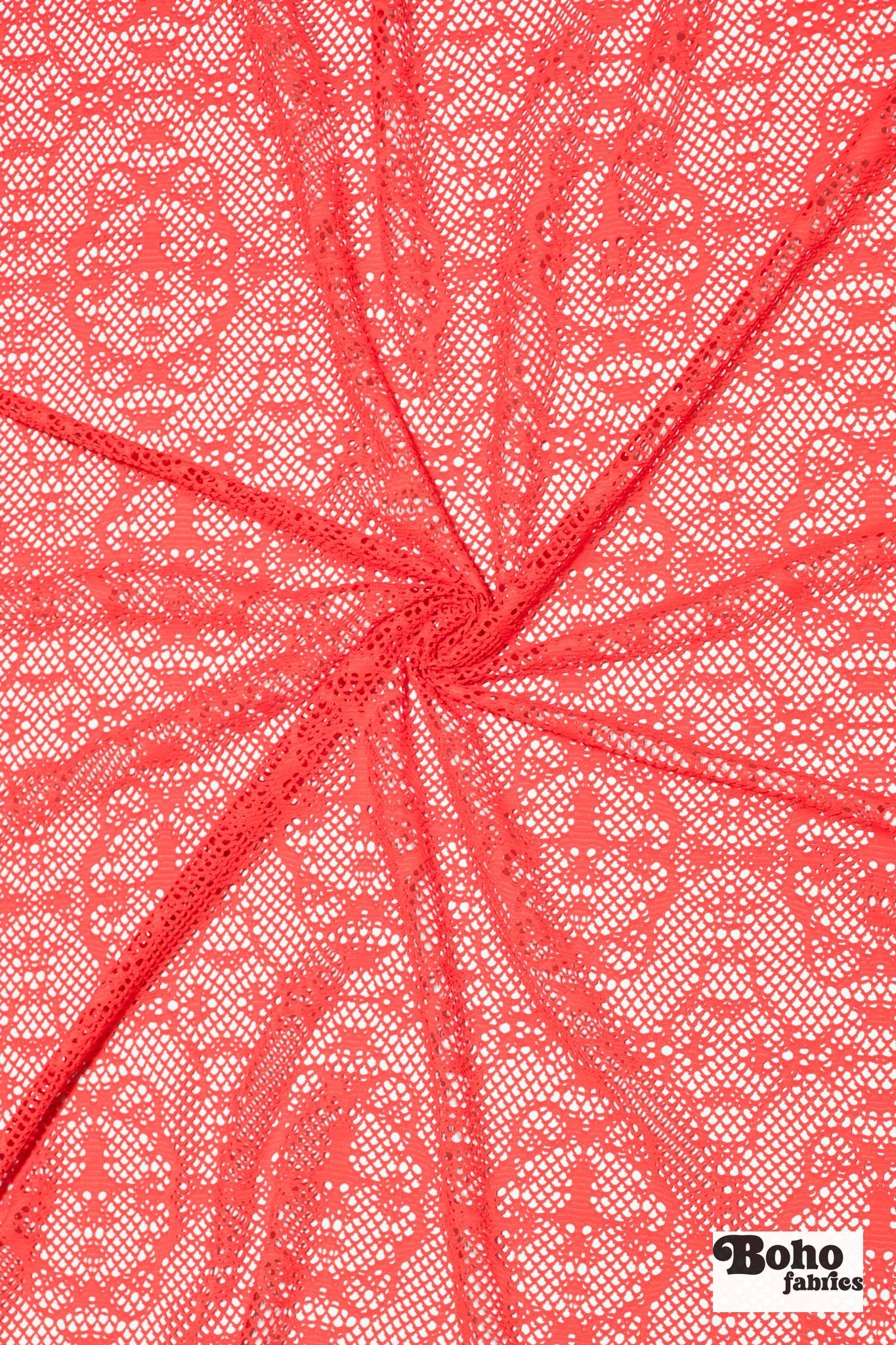 Desert Relic in Coral, Stretch Lace Fabric - Boho Fabrics - Stretch Lace Fabric