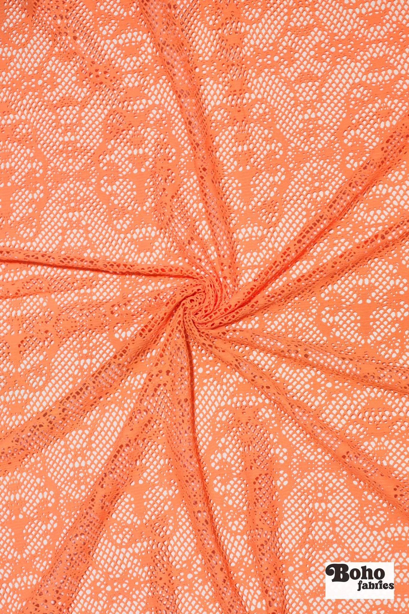 Desert Relic in Light Tangerine, Stretch Lace Fabric - Boho Fabrics - Stretch Lace Fabric