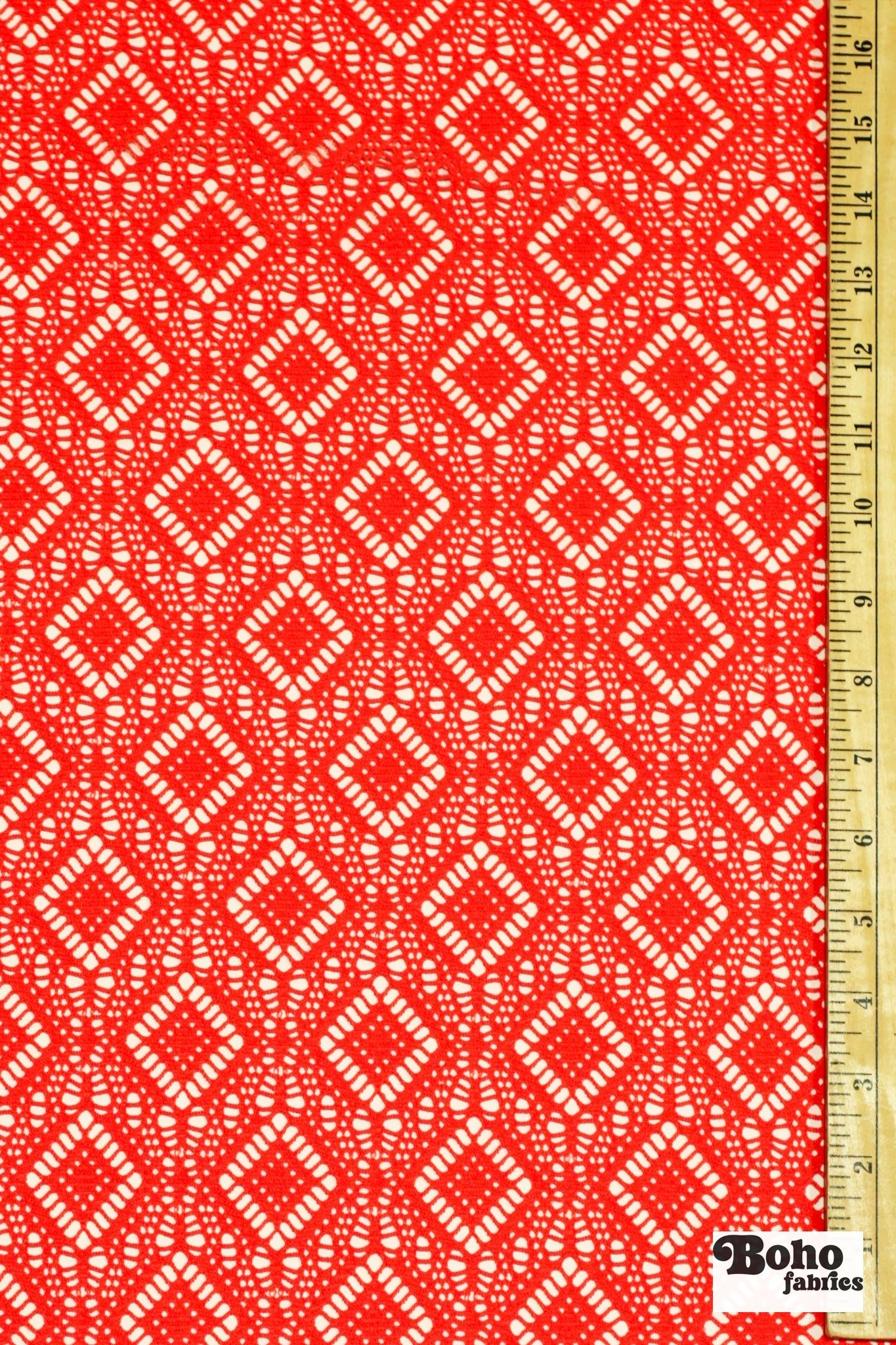 Diamond Eyes in Burnt Orange, Stretch Lace Fabric - Boho Fabrics - Stretch Lace Fabric