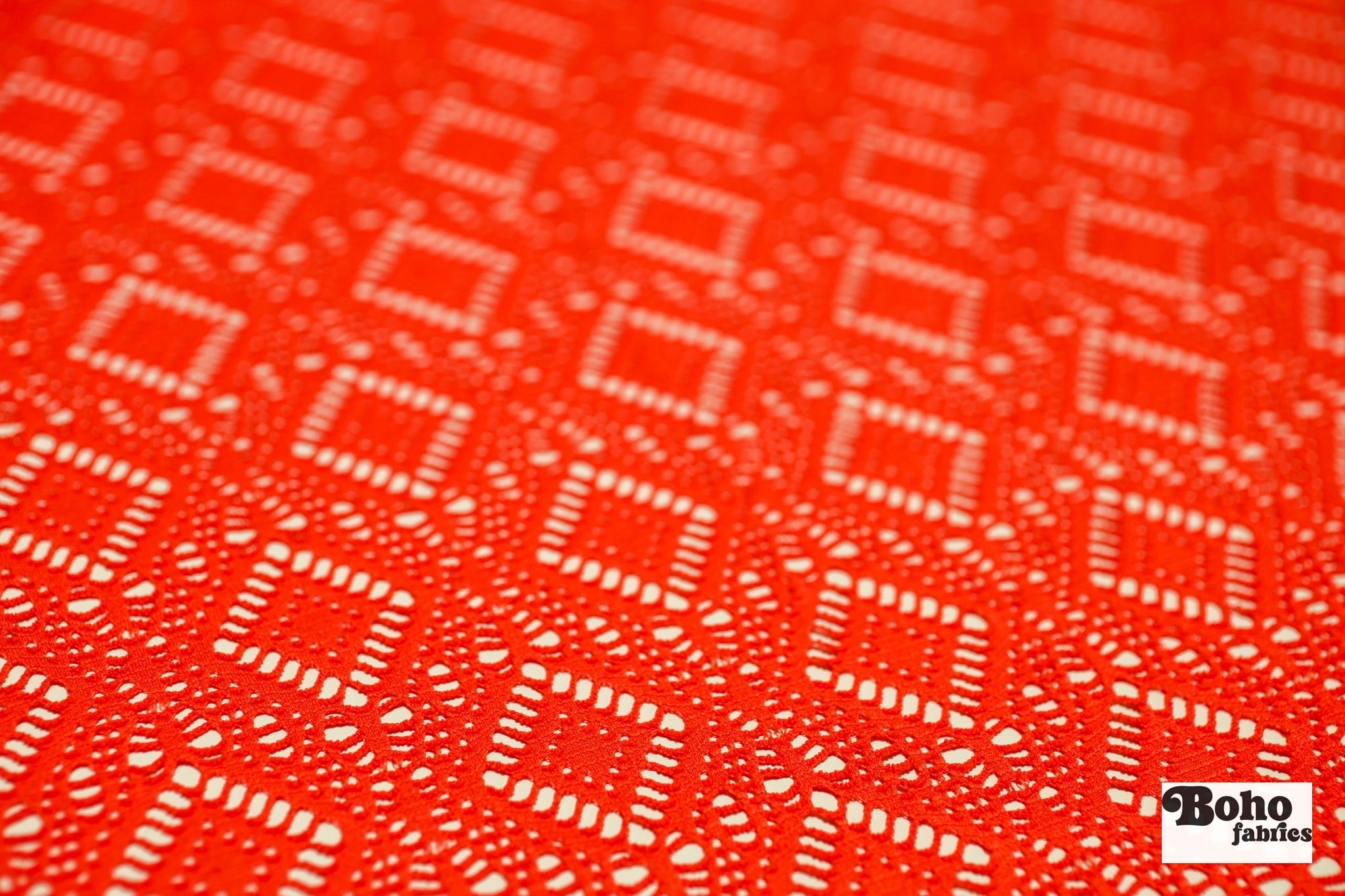 Diamond Eyes in Burnt Orange, Stretch Lace Fabric - Boho Fabrics - Stretch Lace Fabric