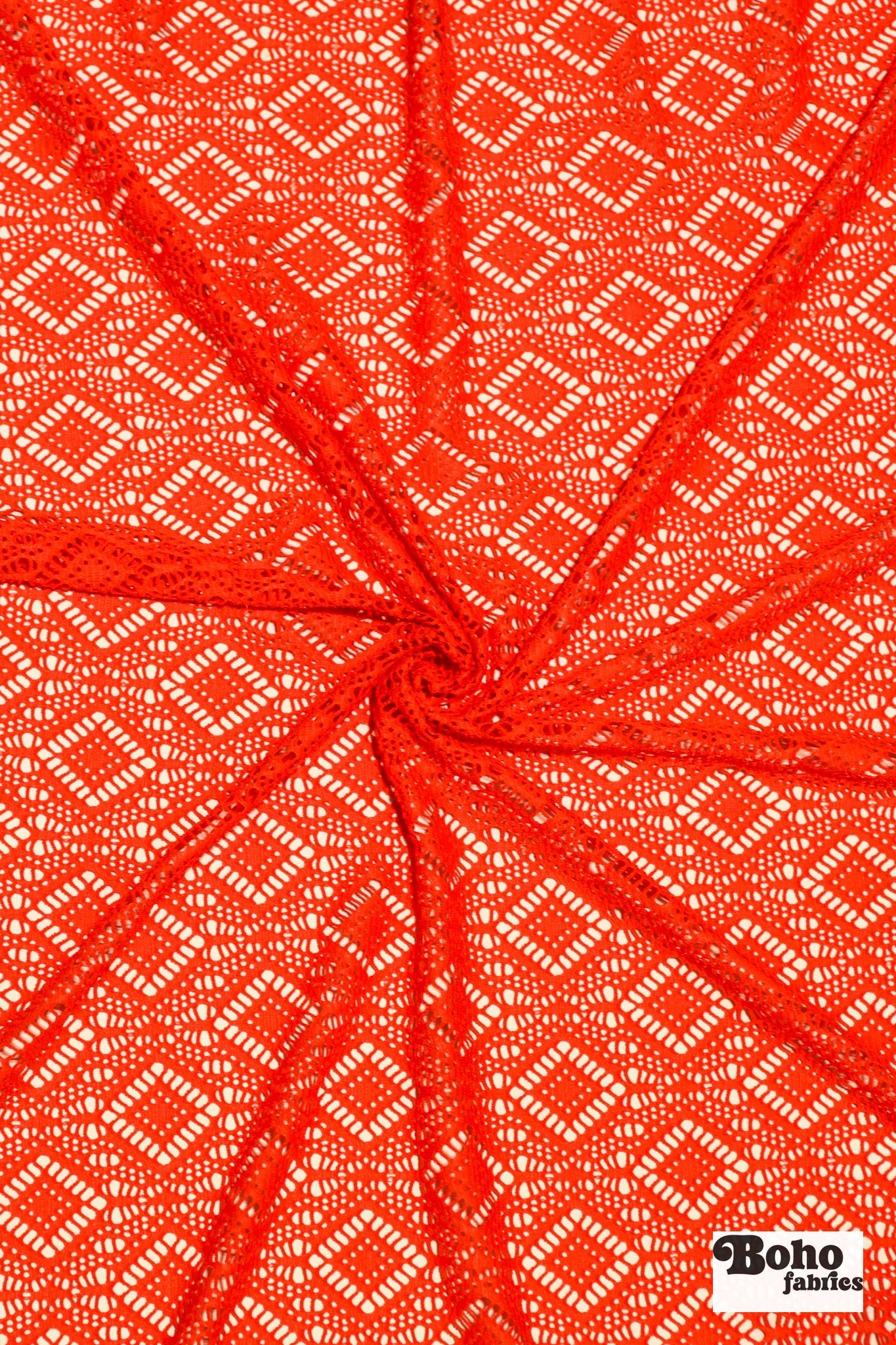 Diamond Eyes in Burnt Orange, Stretch Lace Fabric - Boho Fabrics - Stretch Lace Fabric