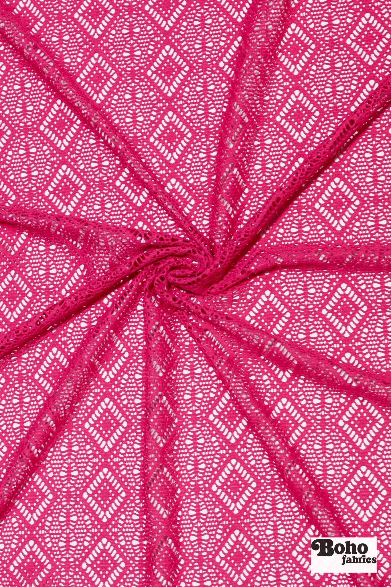Diamond Eyes in Hot Pink, Stretch Lace Fabric - Boho Fabrics - Stretch Lace Fabric