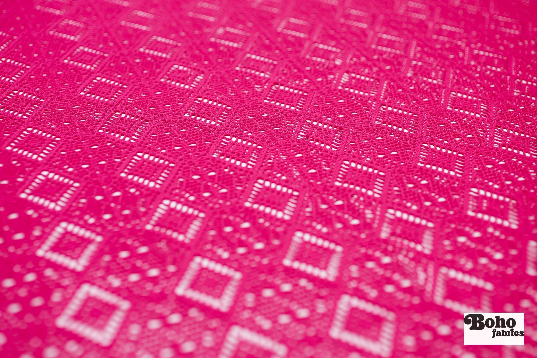 Diamond Eyes in Hot Pink, Stretch Lace Fabric - Boho Fabrics - Stretch Lace Fabric