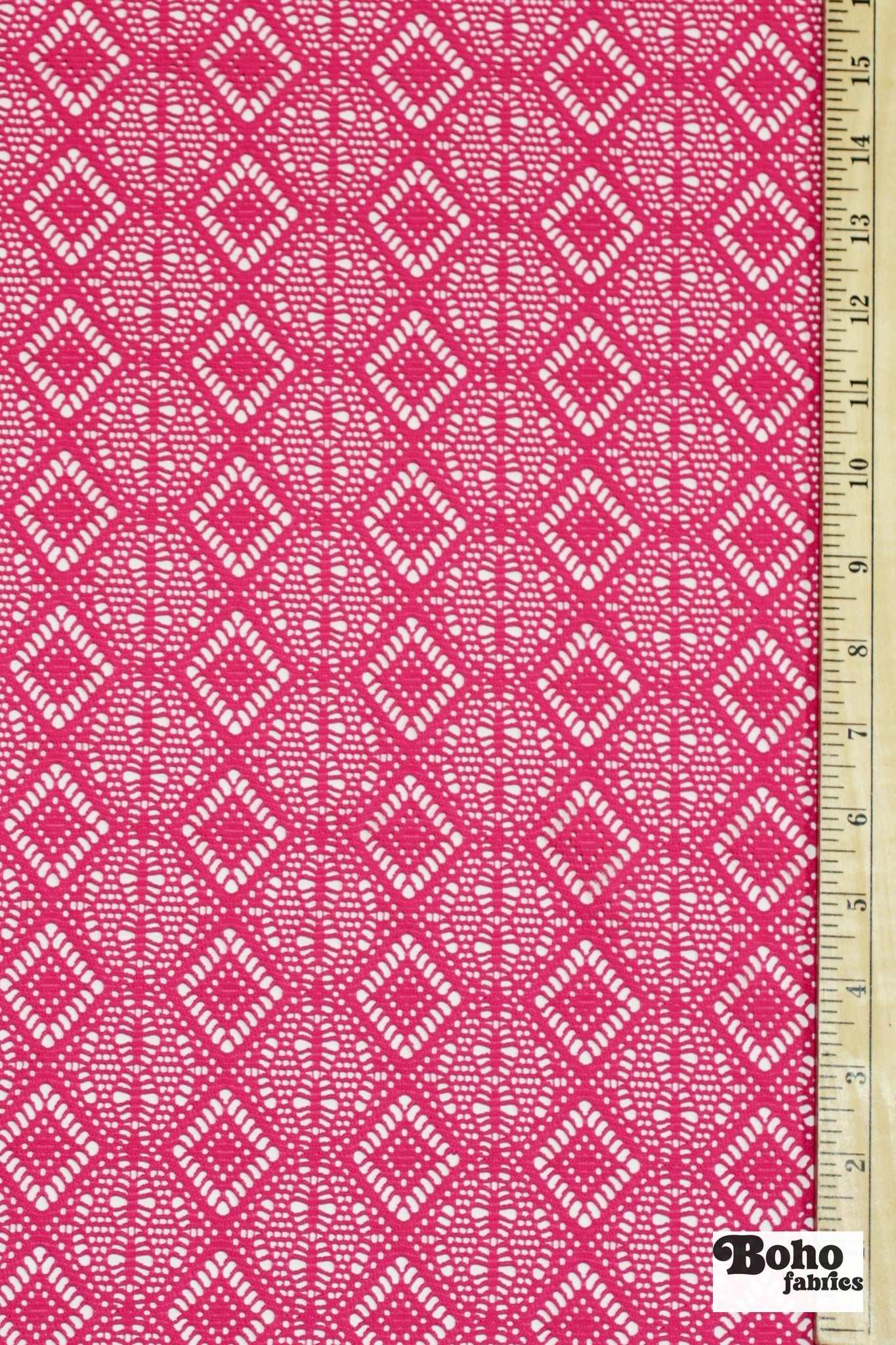 Diamond Eyes in Hot Pink, Stretch Lace Fabric - Boho Fabrics - Stretch Lace Fabric