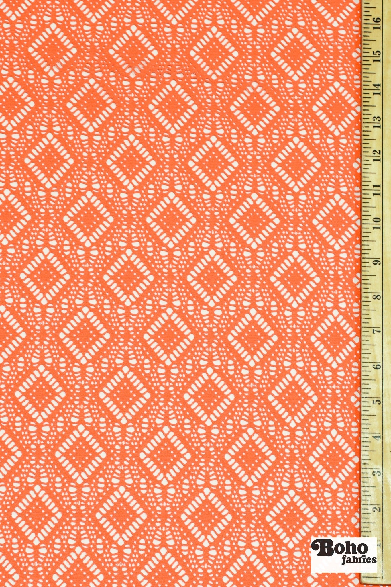 Diamond Eyes in Light Orange, Stretch Lace Fabric - Boho Fabrics - Stretch Lace Fabric