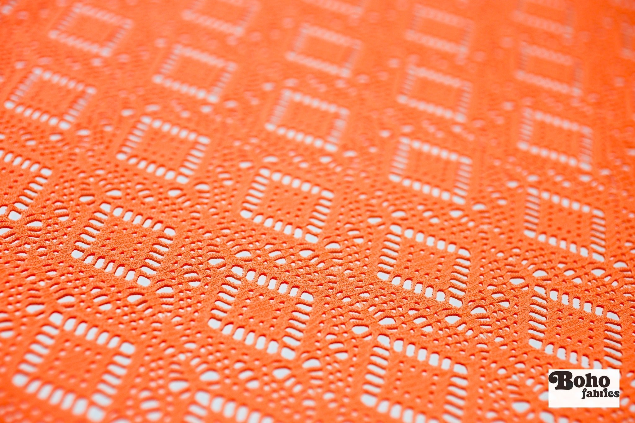 Diamond Eyes in Light Orange, Stretch Lace Fabric - Boho Fabrics - Stretch Lace Fabric