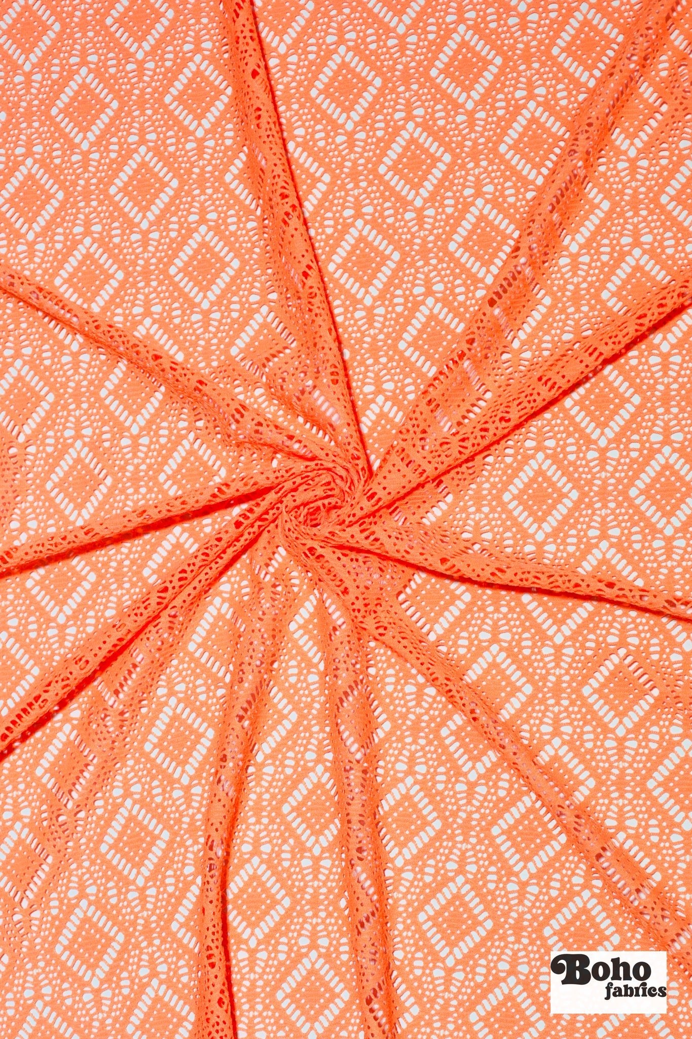 Diamond Eyes in Light Orange, Stretch Lace Fabric - Boho Fabrics - Stretch Lace Fabric