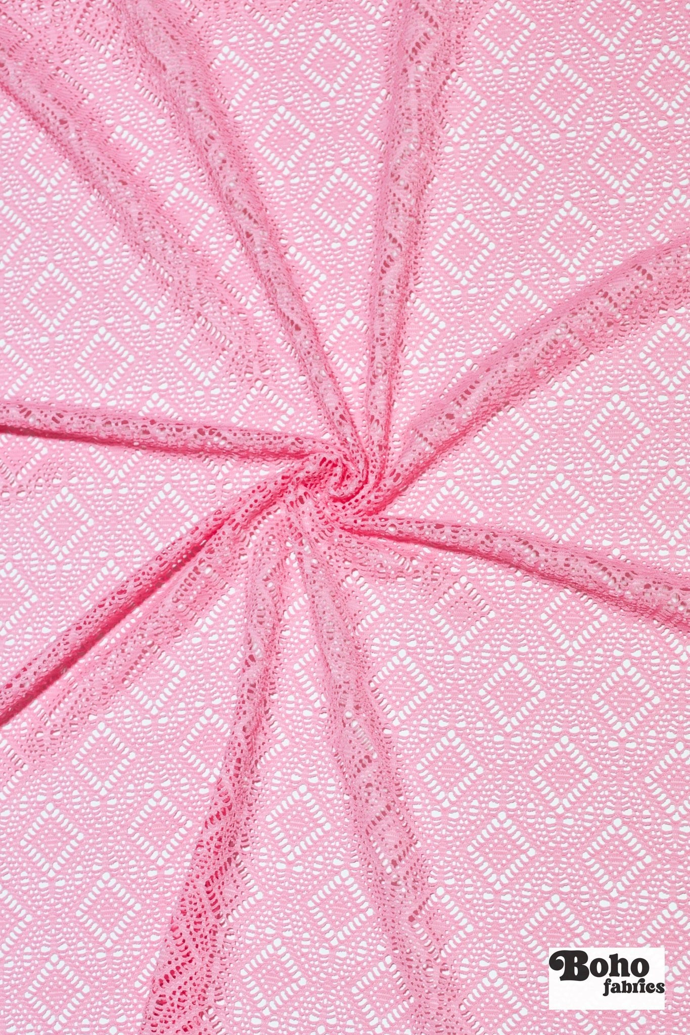 Diamond Eyes in Light Pink, Stretch Lace Fabric - Boho Fabrics - Stretch Lace Fabric