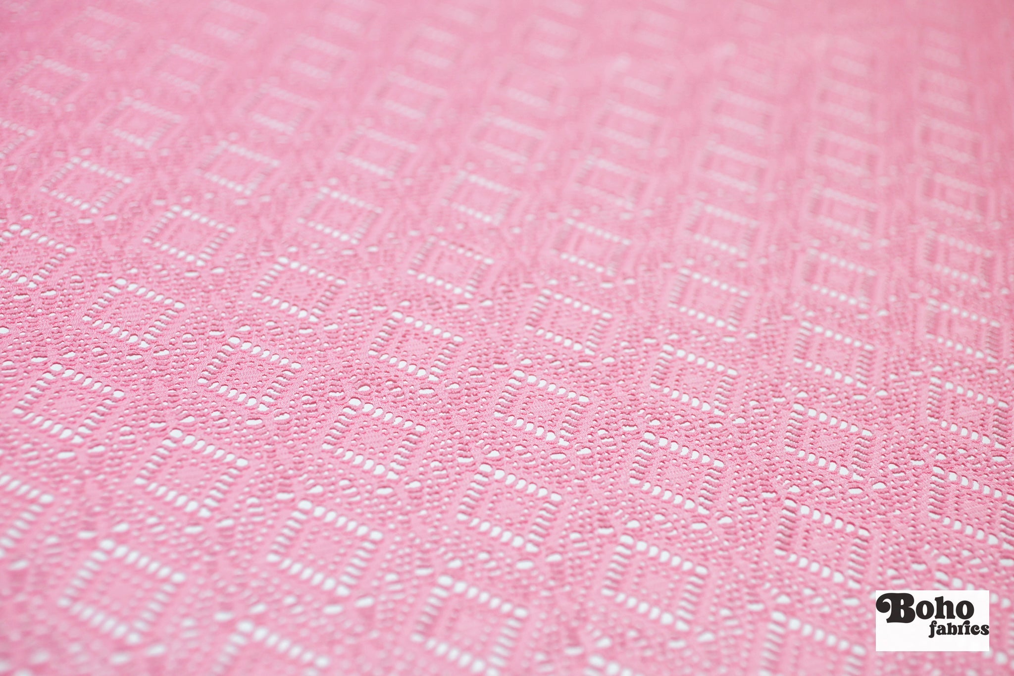 Diamond Eyes in Light Pink, Stretch Lace Fabric - Boho Fabrics - Stretch Lace Fabric
