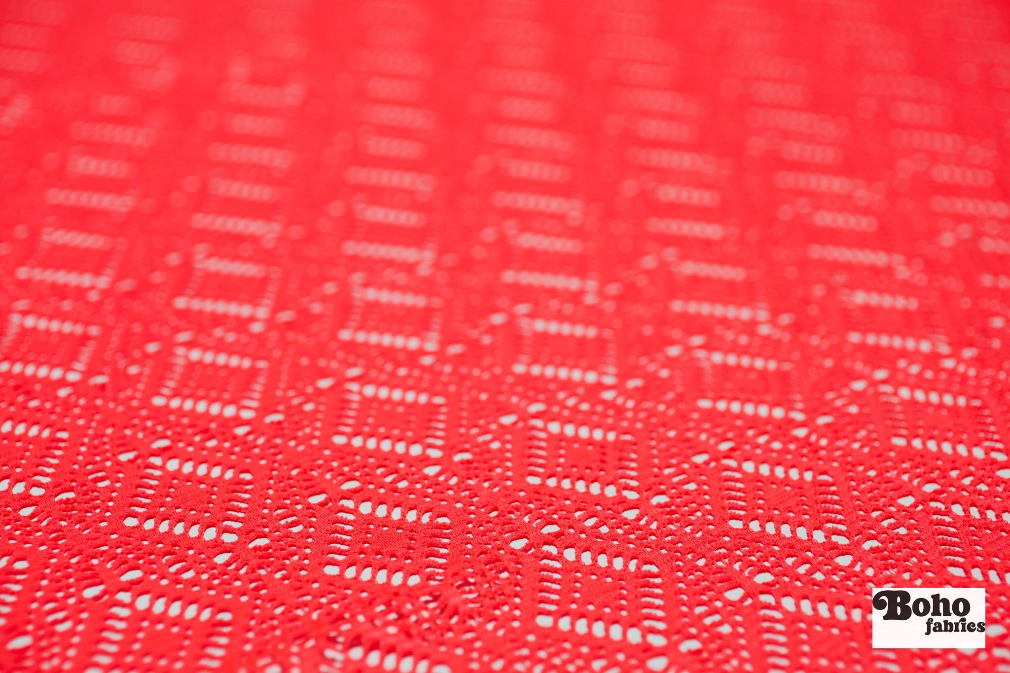 Diamond Eyes in Neon Coral, Stretch Lace Fabric - Boho Fabrics - Stretch Lace Fabric