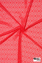 Diamond Eyes in Neon Coral, Stretch Lace Fabric - Boho Fabrics - Stretch Lace Fabric