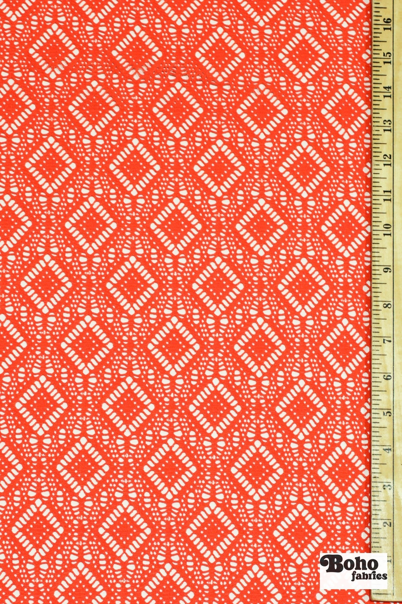 Diamond Eyes in Orange, Stretch Lace Fabric - Boho Fabrics - Stretch Lace Fabric