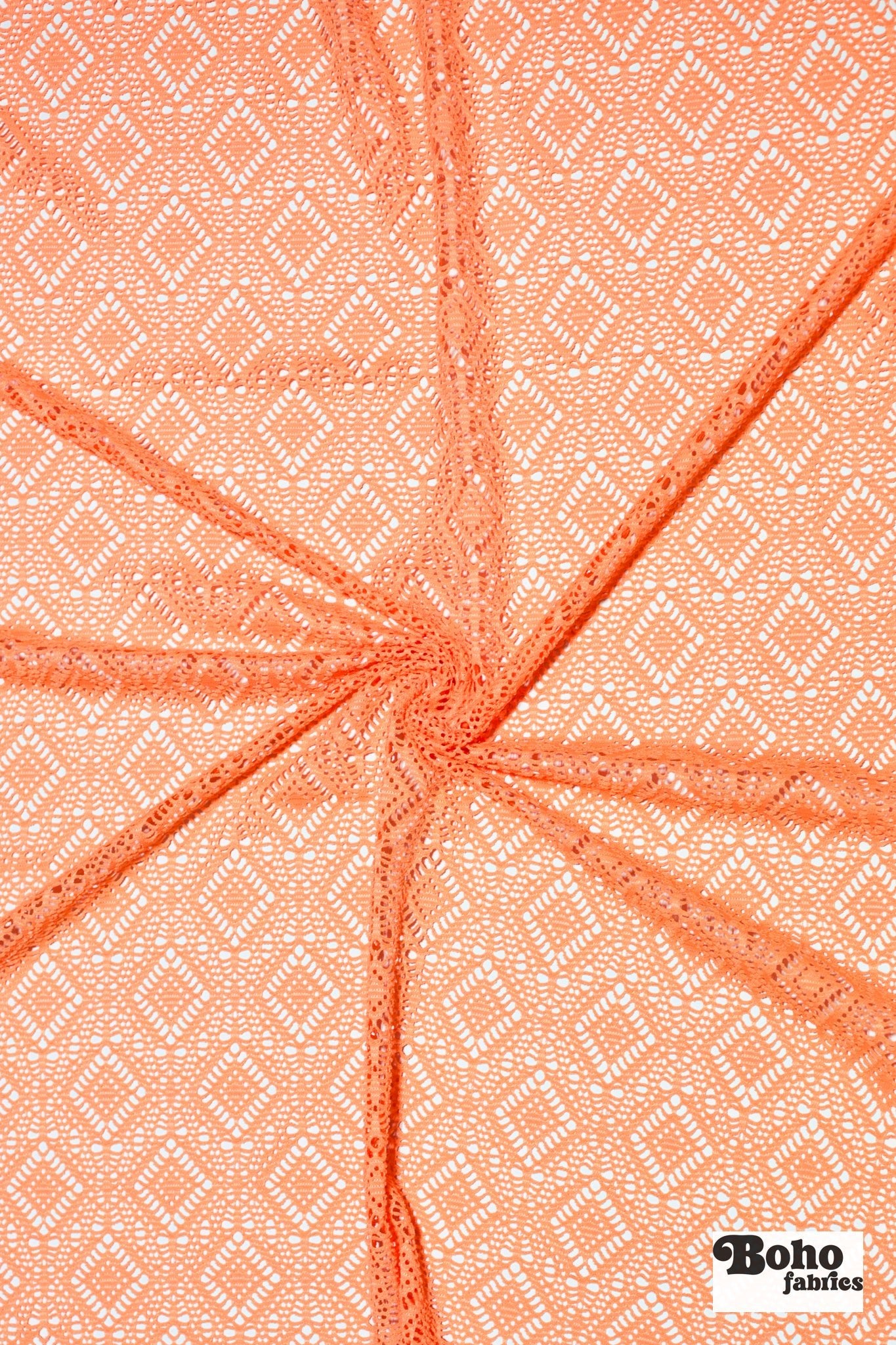 Diamond Eyes in Tangerine, Stretch Lace Fabric - Boho Fabrics - Stretch Lace Fabric