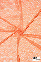 Diamond Eyes in Tangerine, Stretch Lace Fabric - Boho Fabrics - Stretch Lace Fabric