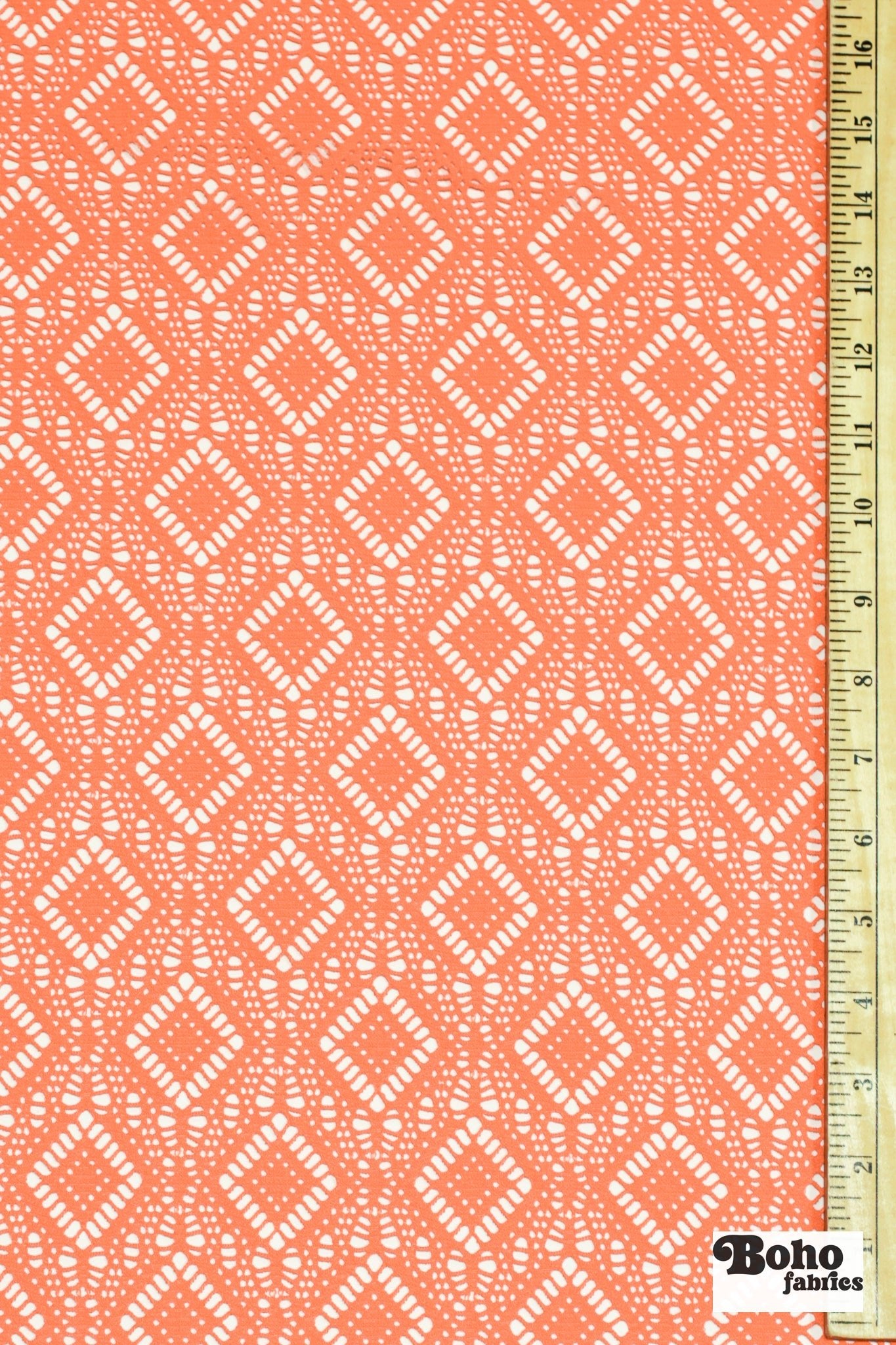 Diamond Eyes in Tangerine, Stretch Lace Fabric - Boho Fabrics - Stretch Lace Fabric