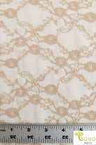 "Diamond Flowers" in Beige. Stretch Lace. SL-110-NDE. - Boho Fabrics