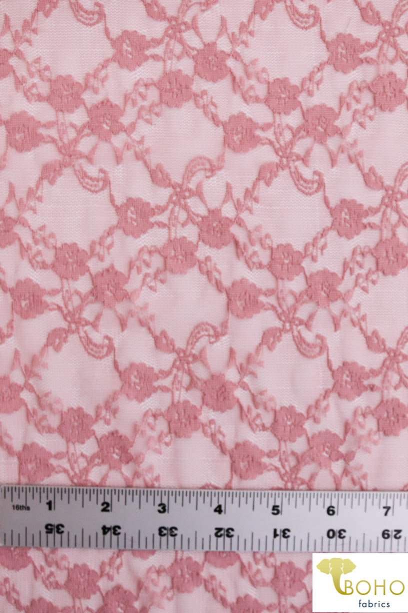 "Diamond Flowers" in Mauve. Stretch Lace. SL-110-MVE. - Boho Fabrics