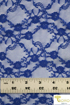 "Diamond Flowers" in Royal Blue. Stretch Lace. SL-110-BLU. - Boho Fabrics