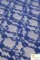 "Diamond Flowers" in Royal Blue. Stretch Lace. SL-110-BLU. - Boho Fabrics