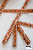 Diamond Link, Orange & Brown. 5/8" Vintage Jacquard Ribbon. TRIM - 079 - Boho Fabrics - Trims