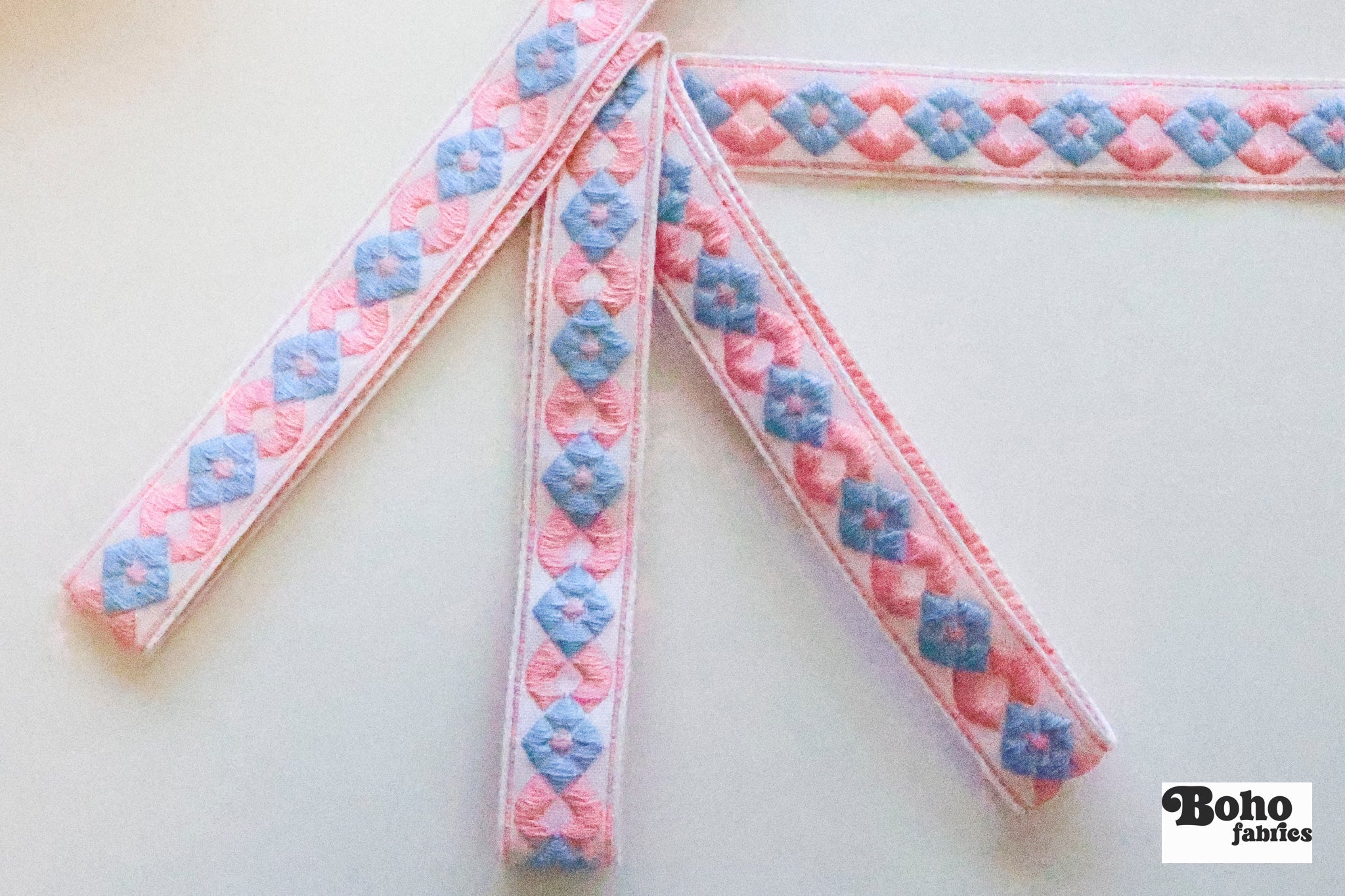 Diamond Link, Pink & Blue 5/8" Vintage Jacquard Ribbon, TRIM - 077 - Boho Fabrics - Trims