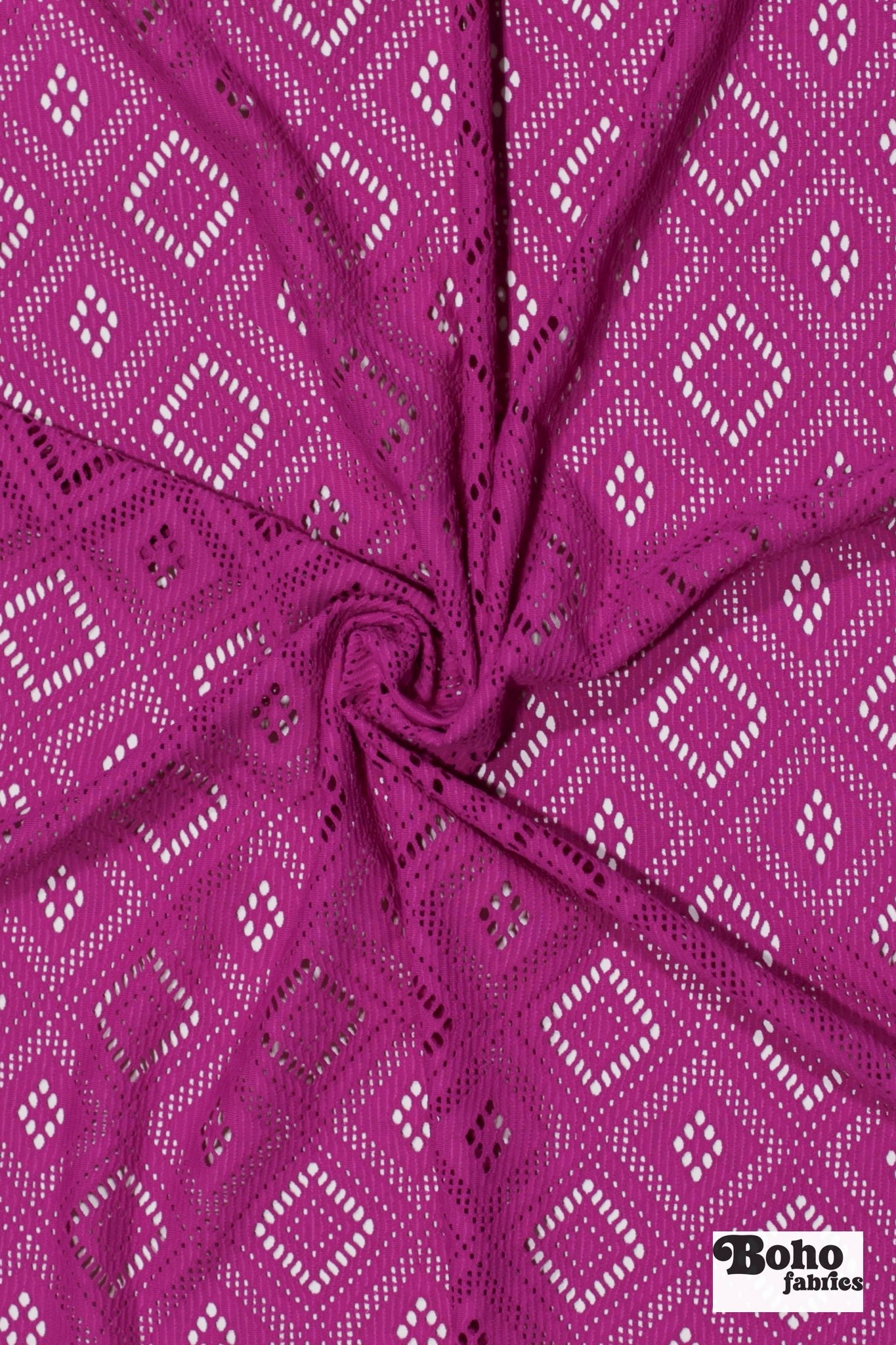 Diamond Quilt in Magenta, Stretch Lace Fabric - Boho Fabrics - Stretch Lace Fabric