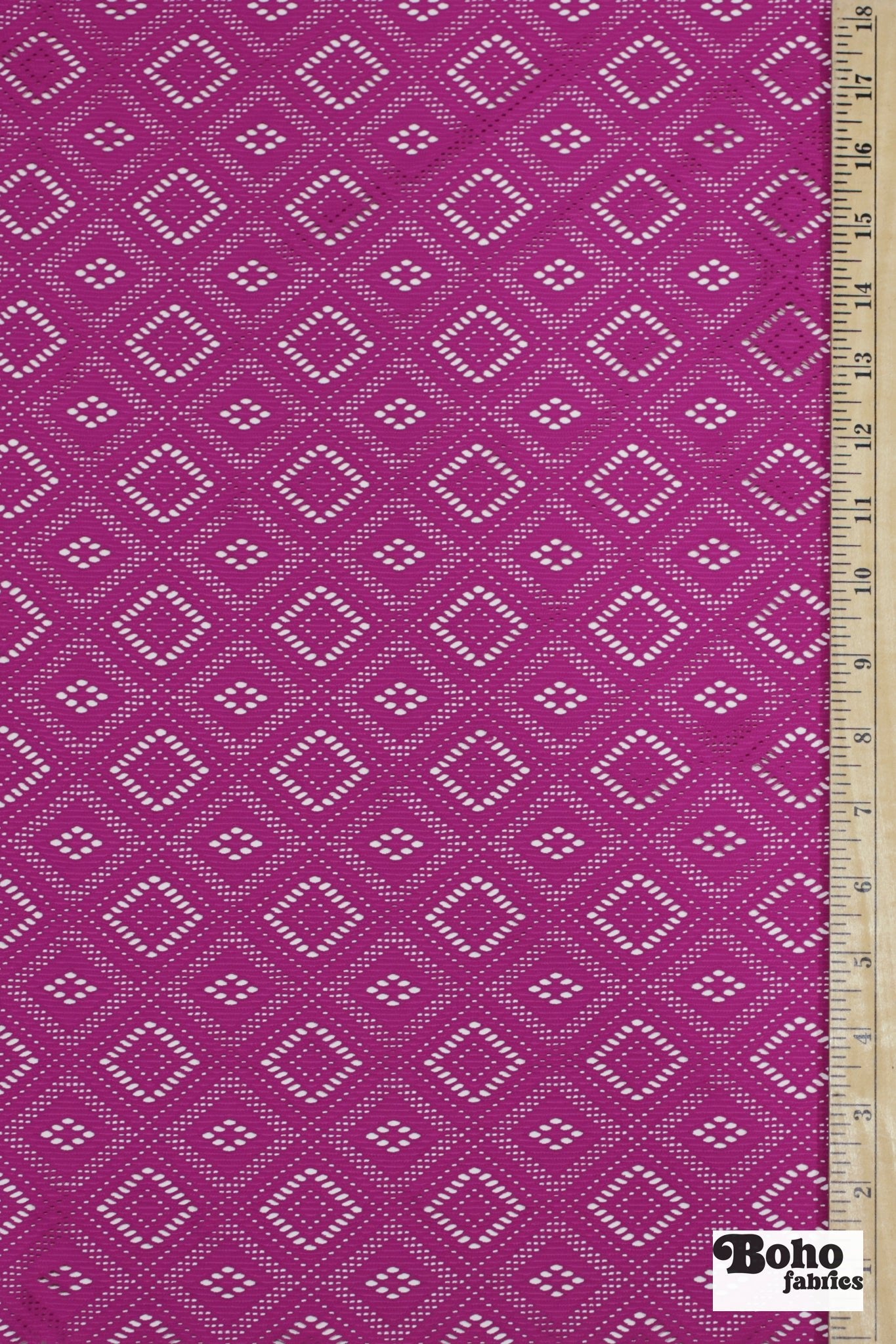 Diamond Quilt in Magenta, Stretch Lace Fabric - Boho Fabrics - Stretch Lace Fabric