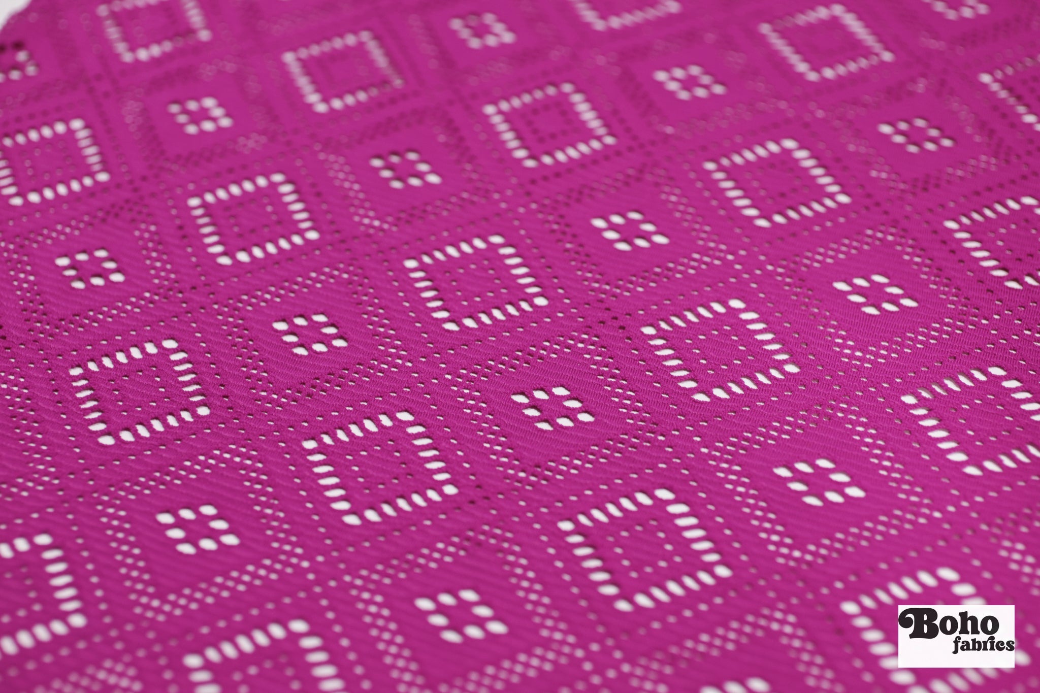 Diamond Quilt in Magenta, Stretch Lace Fabric - Boho Fabrics - Stretch Lace Fabric