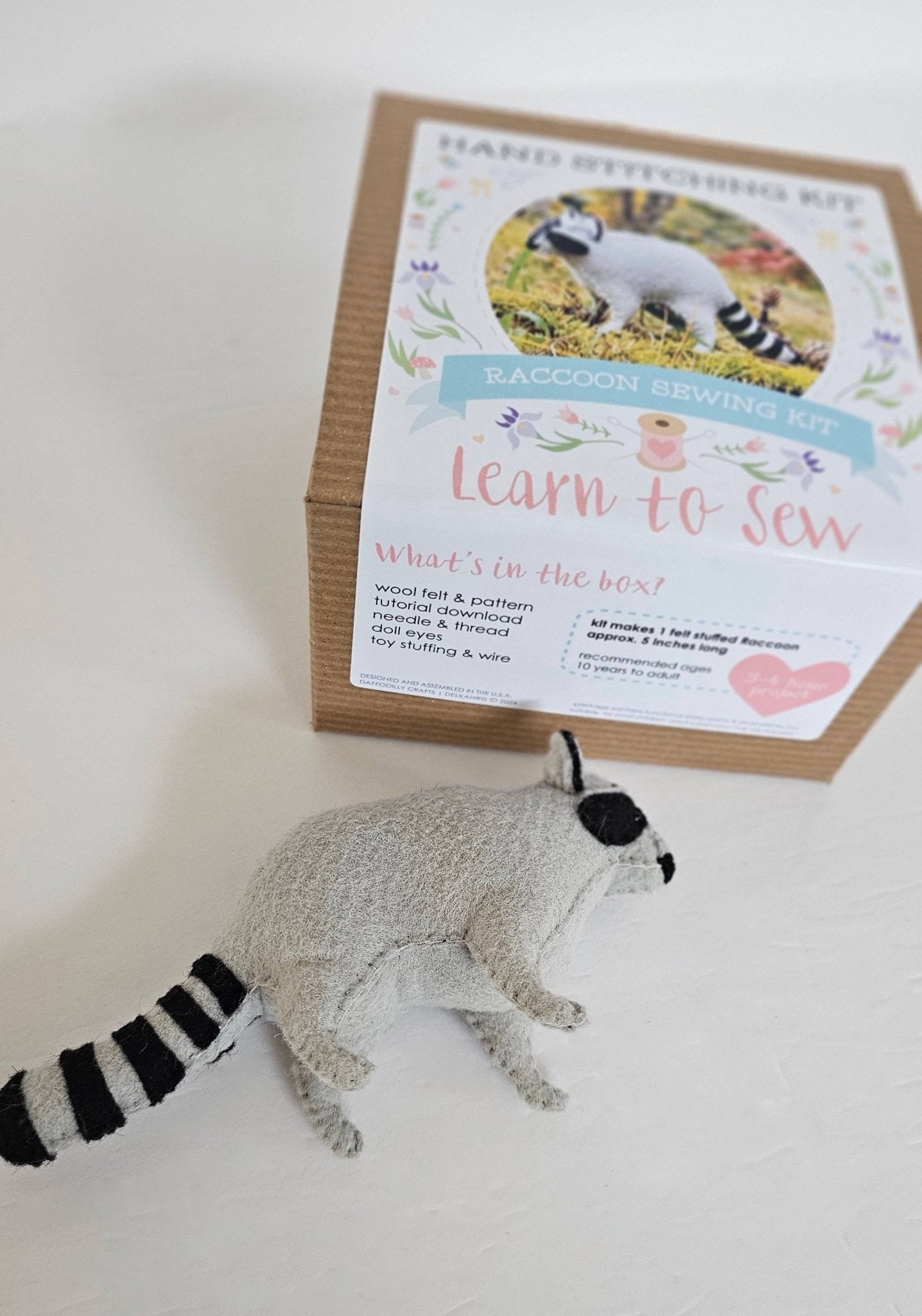 DIY Craft Kit Felt Raccoon Sewing Kit - Boho Fabrics - 