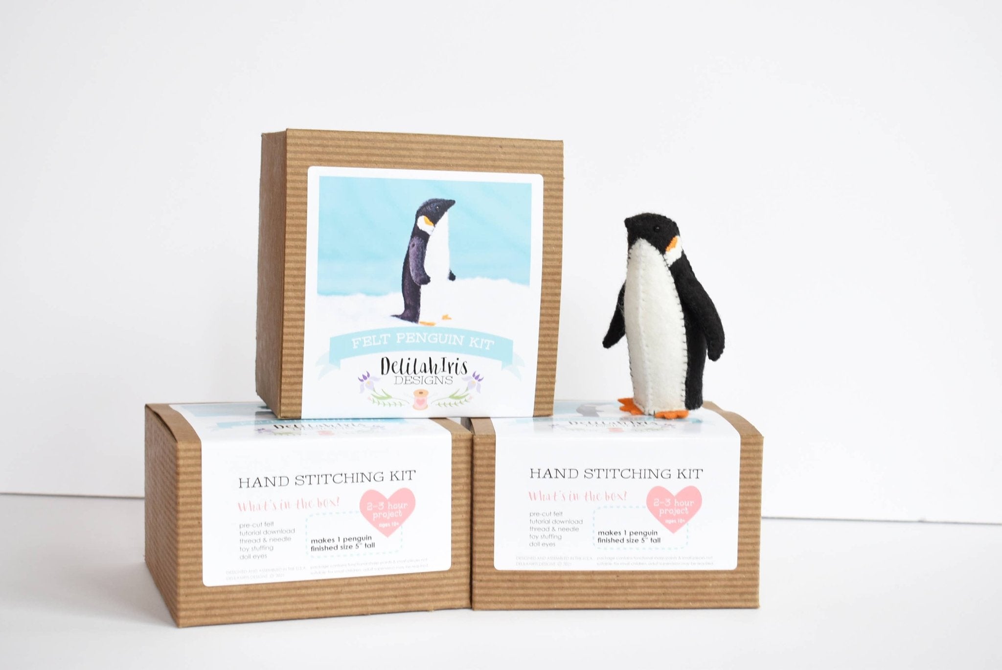 DIY Craft Kit - Penguin Felt Animal Sewing Kit - Boho Fabrics - 