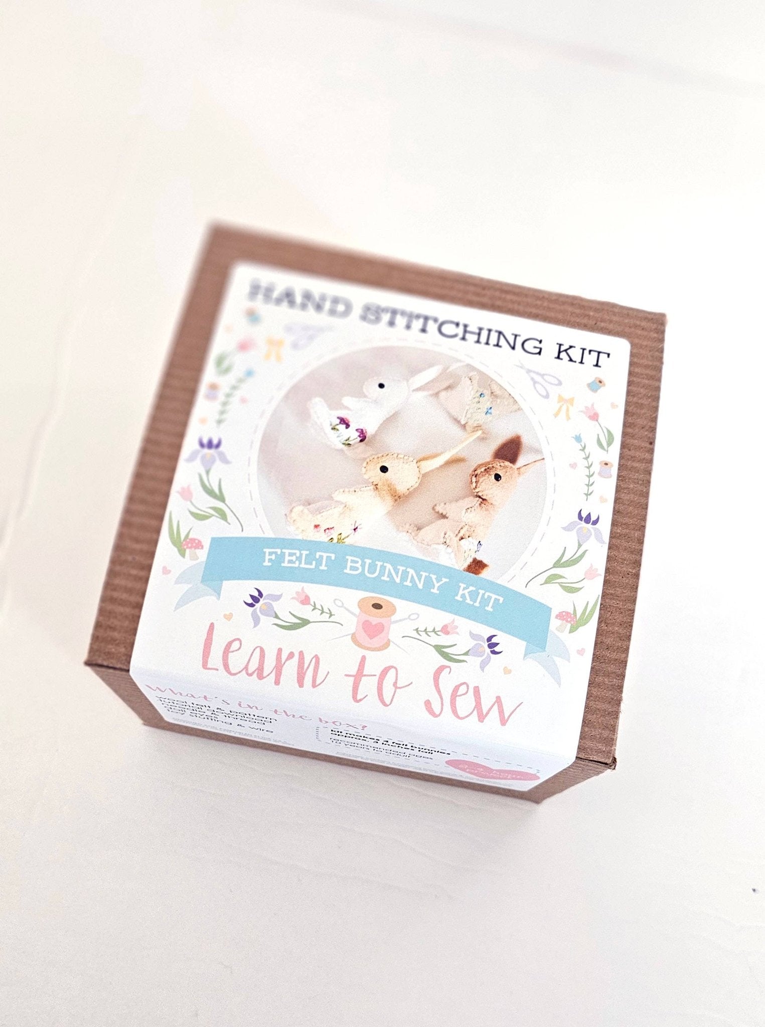 DIY Embroidered Felt Bunny Craft Kit - Hand Sewing Project - Boho Fabrics - 