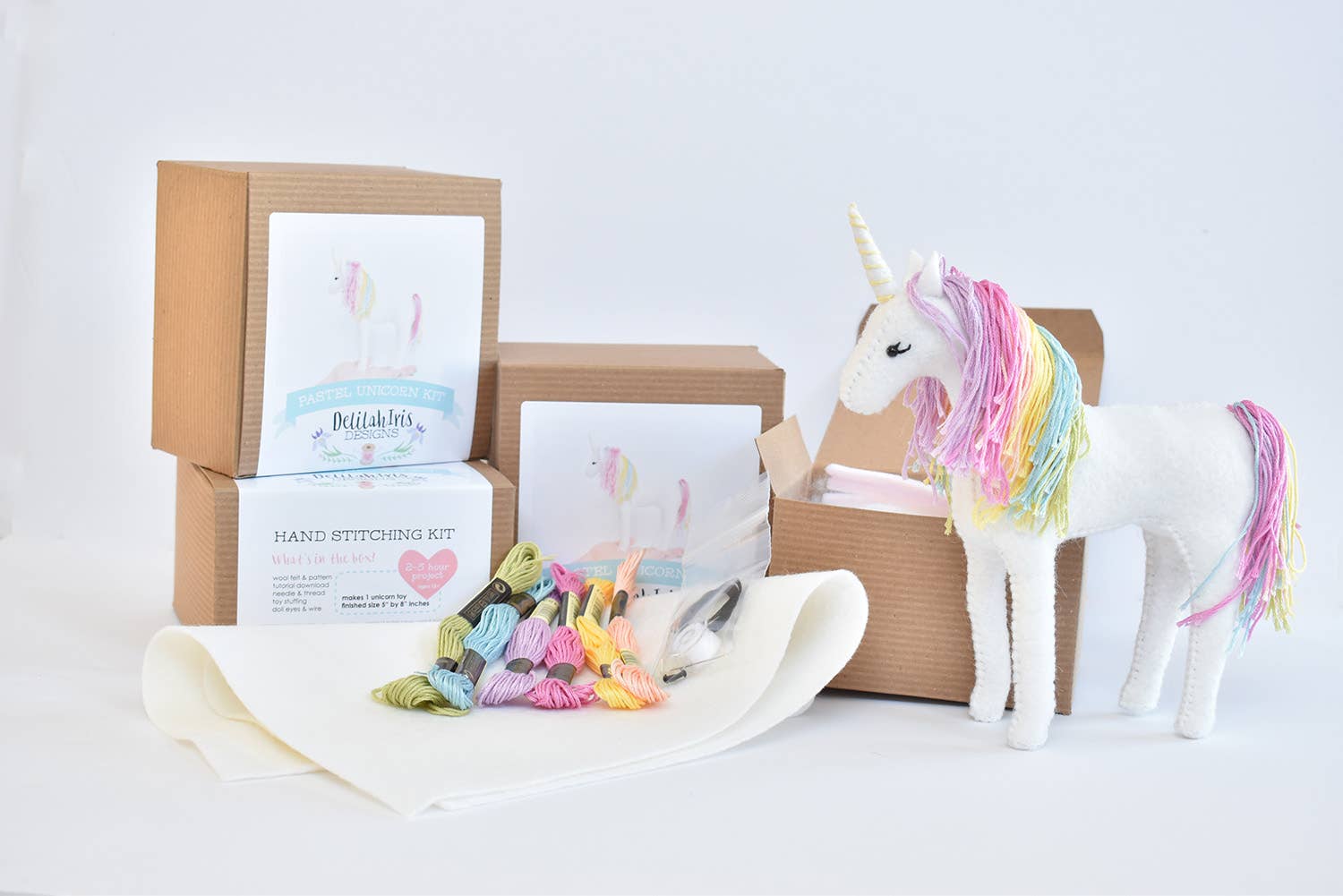 DIY Felt Sewing Craft Kit - Pastel Rainbow Unicorn - Boho Fabrics - 