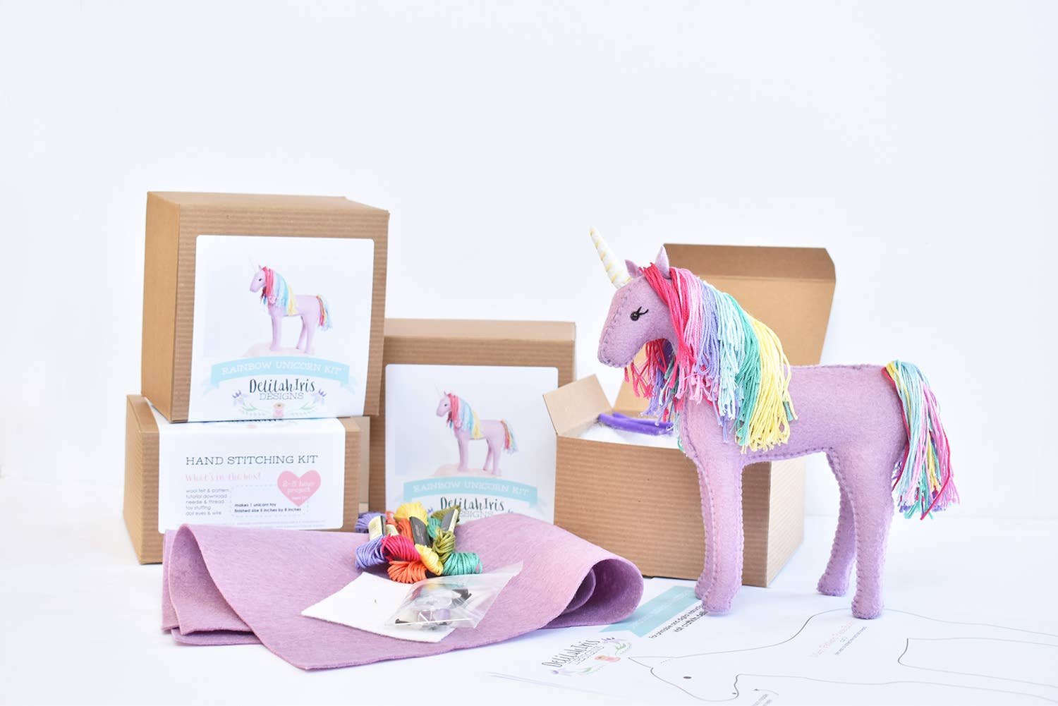 DIY Felt Sewing Craft Kit - Rainbow Unicorn - Boho Fabrics - 