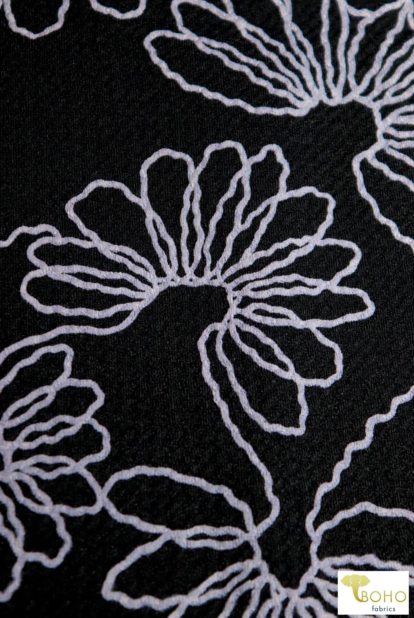 Doodles on Black, Liverpool Bullet Knit. LVR-101 - Boho Fabrics