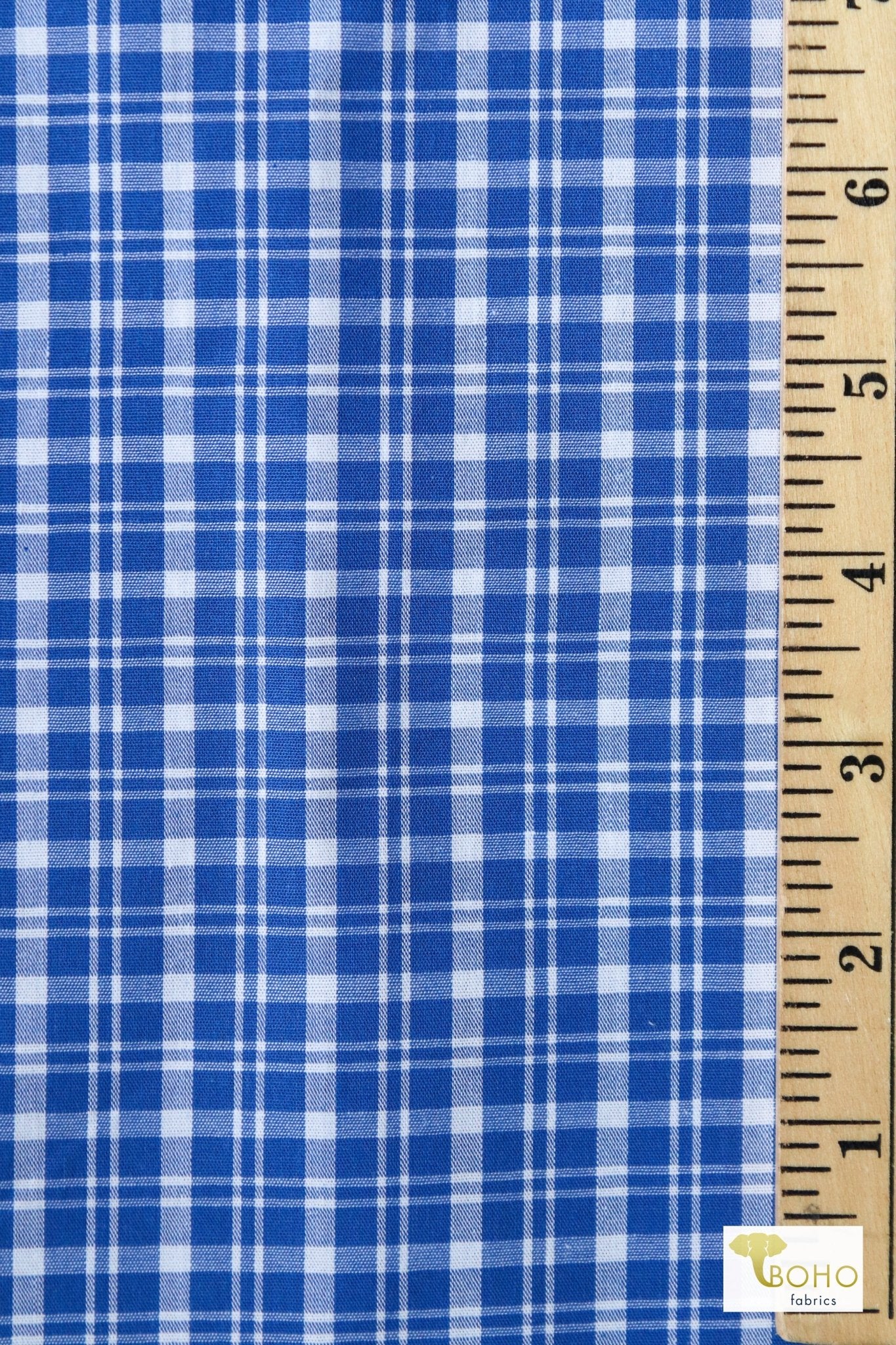 Dorothy Blue Plaid, Cotton Woven Shirting Fabric - Boho Fabrics