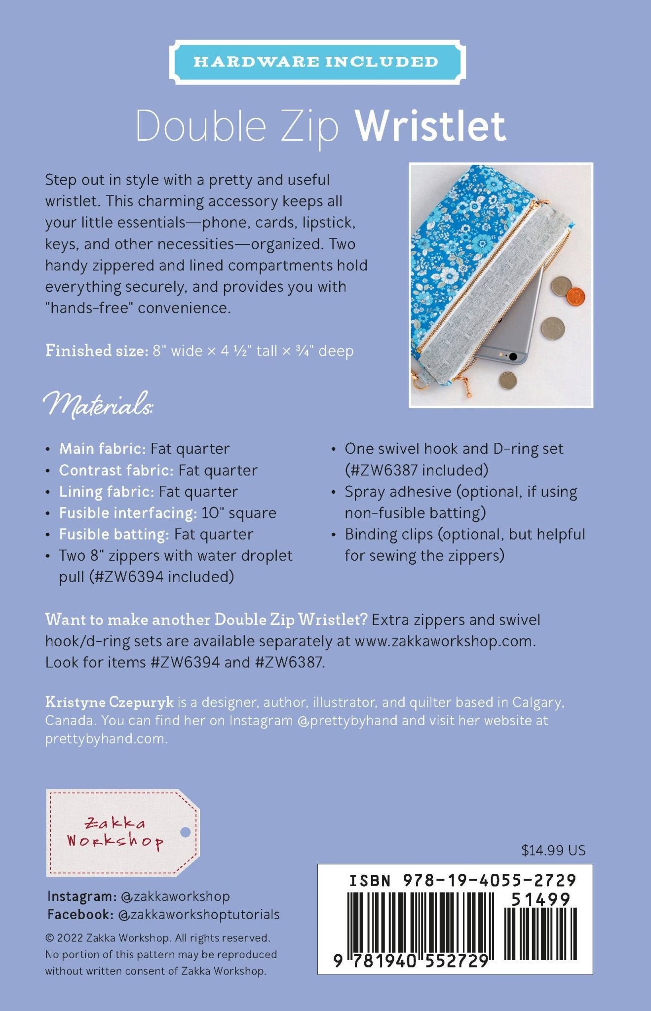 Double Zip Wristlet, Sewing Pattern with Hardware - Boho Fabrics - Sewing Patterns