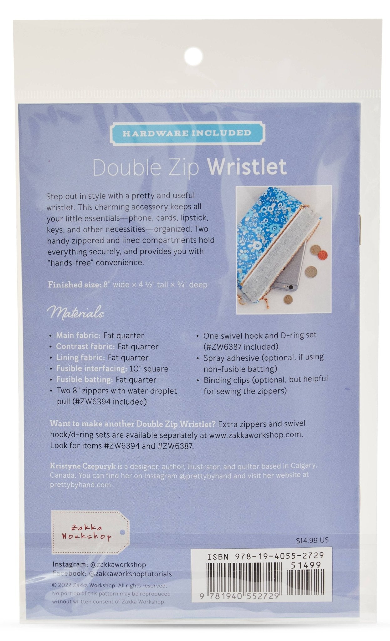 Double Zip Wristlet, Sewing Pattern with Hardware - Boho Fabrics - Sewing Patterns