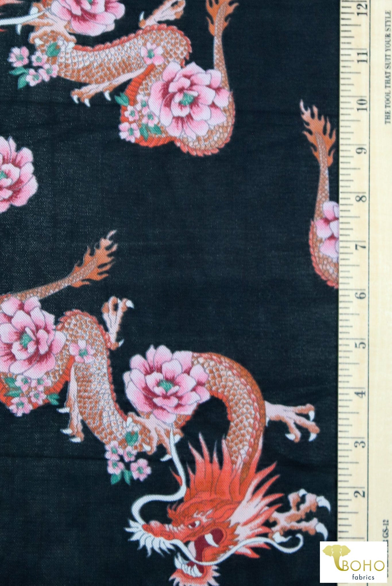 Dragon's Lair, Stretch Mesh Printed Fabric. - Boho Fabrics