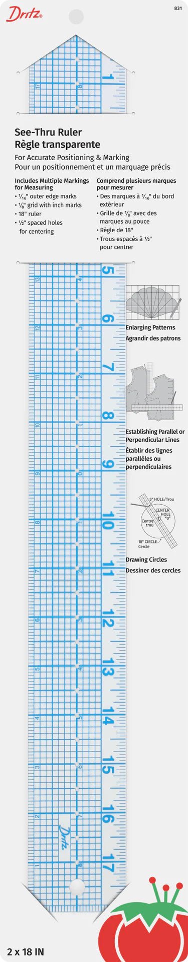 Dritz See Through Ruler 2" x 18" - Boho Fabrics - Notions