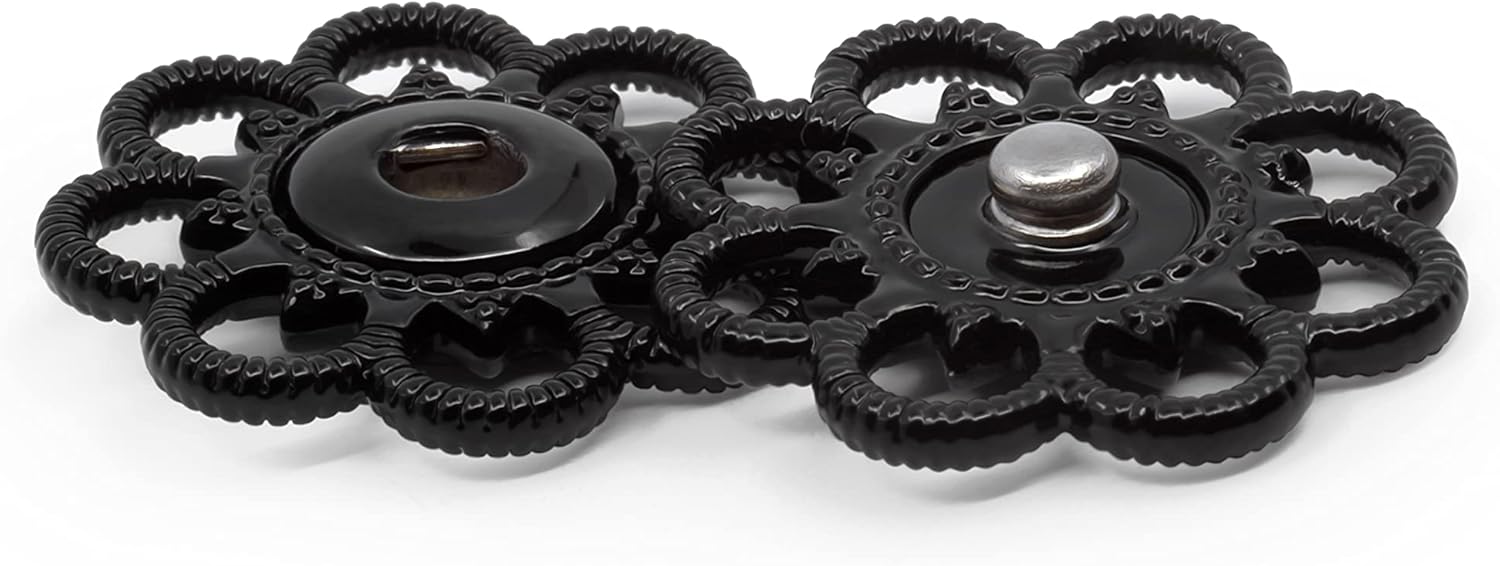 Dritz Sew - On Snaps with Flower Design, Black, Size 25mm 2 - Sets - Boho Fabrics - Buttons & Snaps