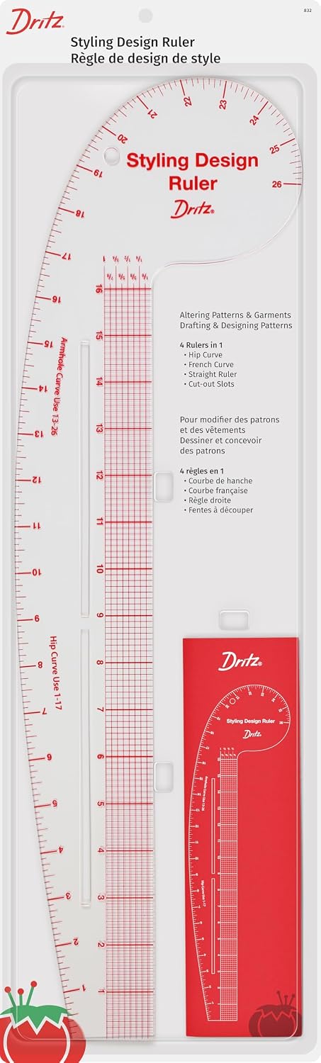 Dritz Styling Design Ruler, Curved and Straight Edge, Clear - Boho Fabrics - Ruler