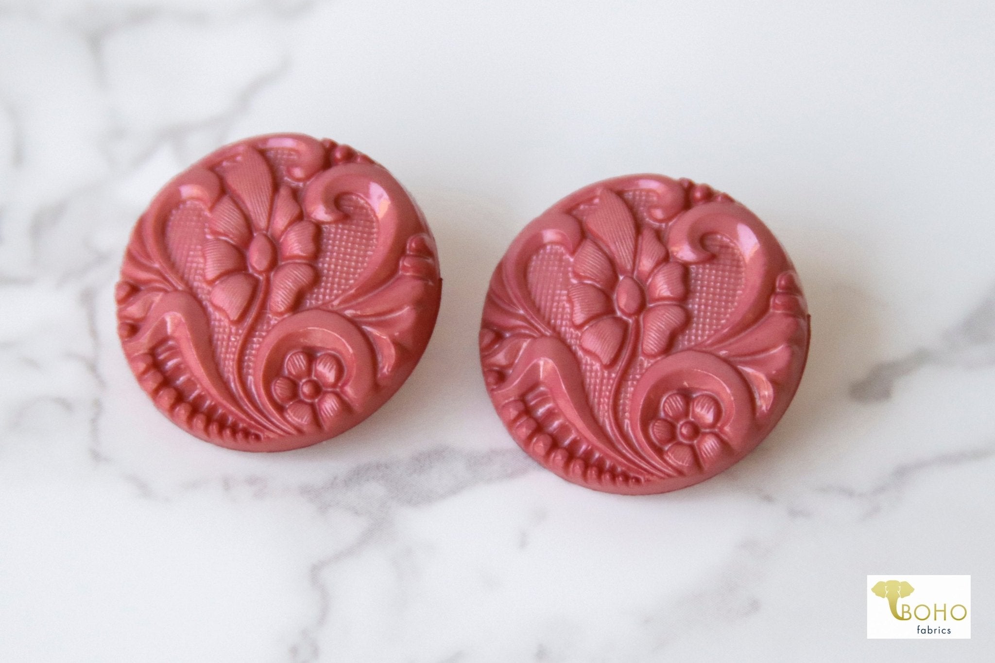 Dusty Rose, Art Nouveau Florals, Shank Buttons. Available in 15mm, 18mm, 20mm, 25.5mm - Boho Fabrics