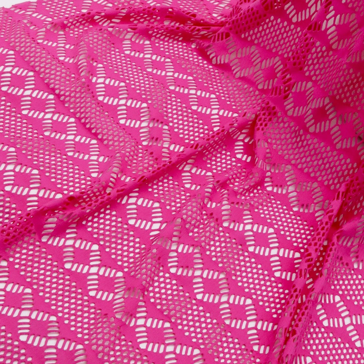 Dynamic Diamonds in Hot Pink. Stretch Lace Fabric – Boho Fabrics