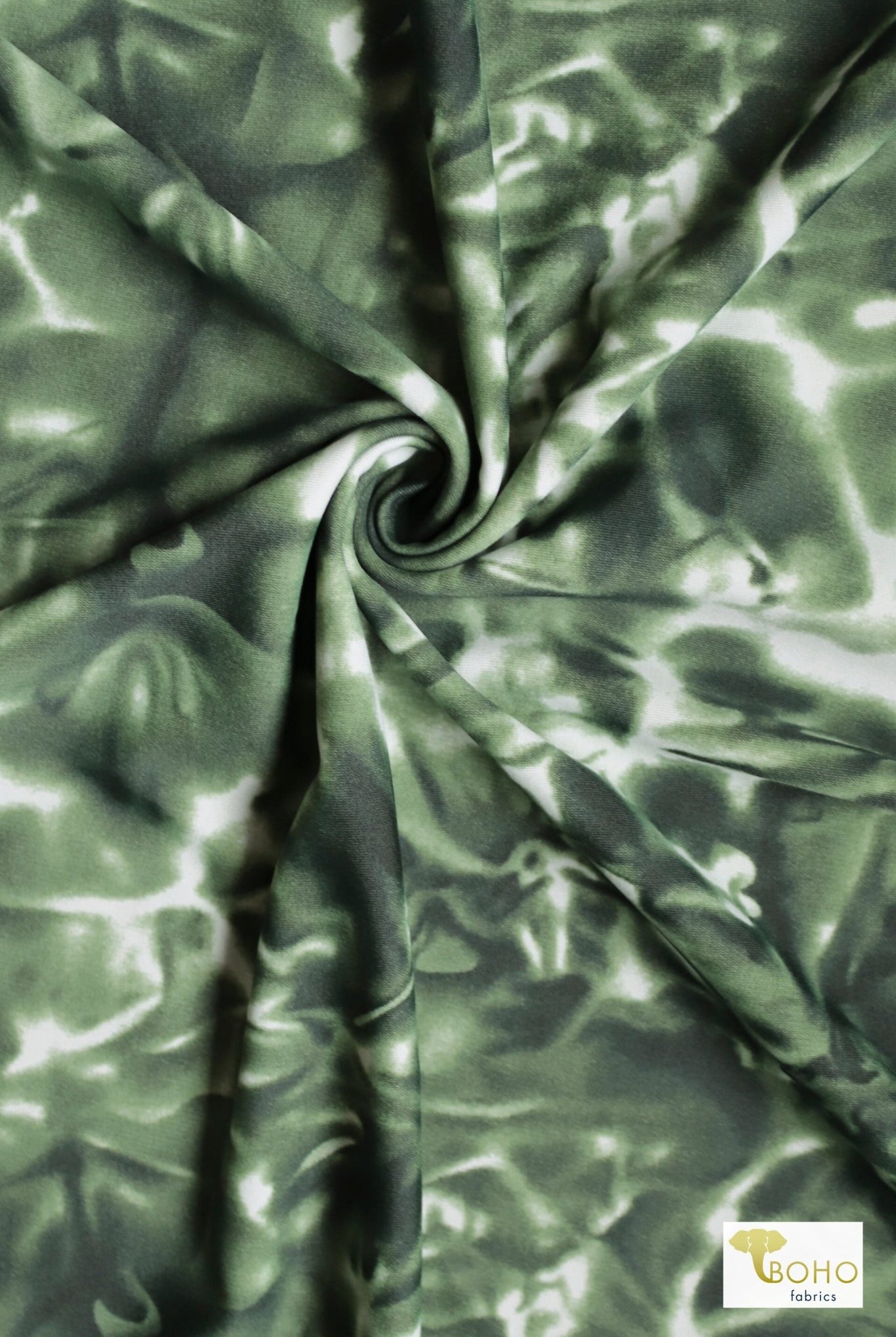 Earth Green, Ice Dye. Swim/Athletic Knit Fabric - Boho Fabrics - Swim Knit, Printed Fabric