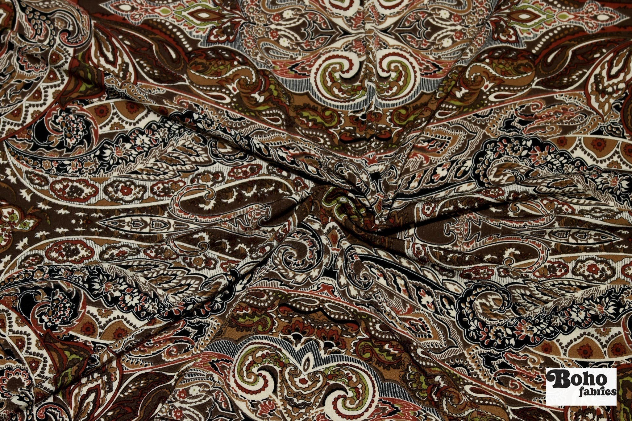 Earthtones, Paisley Jersey Knit Fabric - Boho Fabrics - Knit Fabric