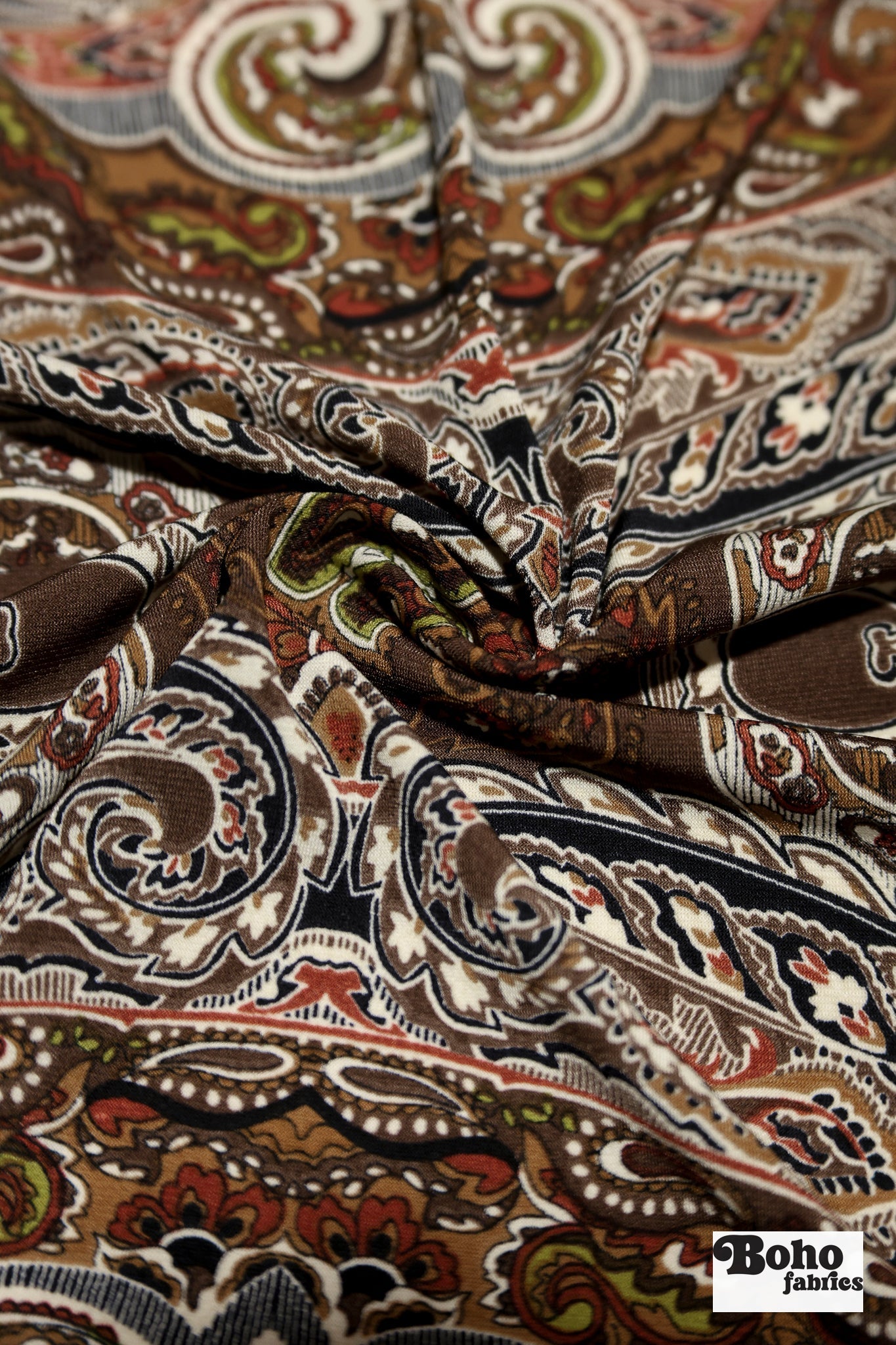Earthtones, Paisley Jersey Knit Fabric - Boho Fabrics - Knit Fabric