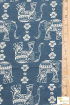 Elephant Parade on Denim Blue, French Terry Knit Print. FTP-326-BLU - Boho Fabrics