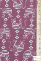 Elephant Parade on Dusty Raspberry, French Terry Knit Print. FTP-326-RASP - Boho Fabrics