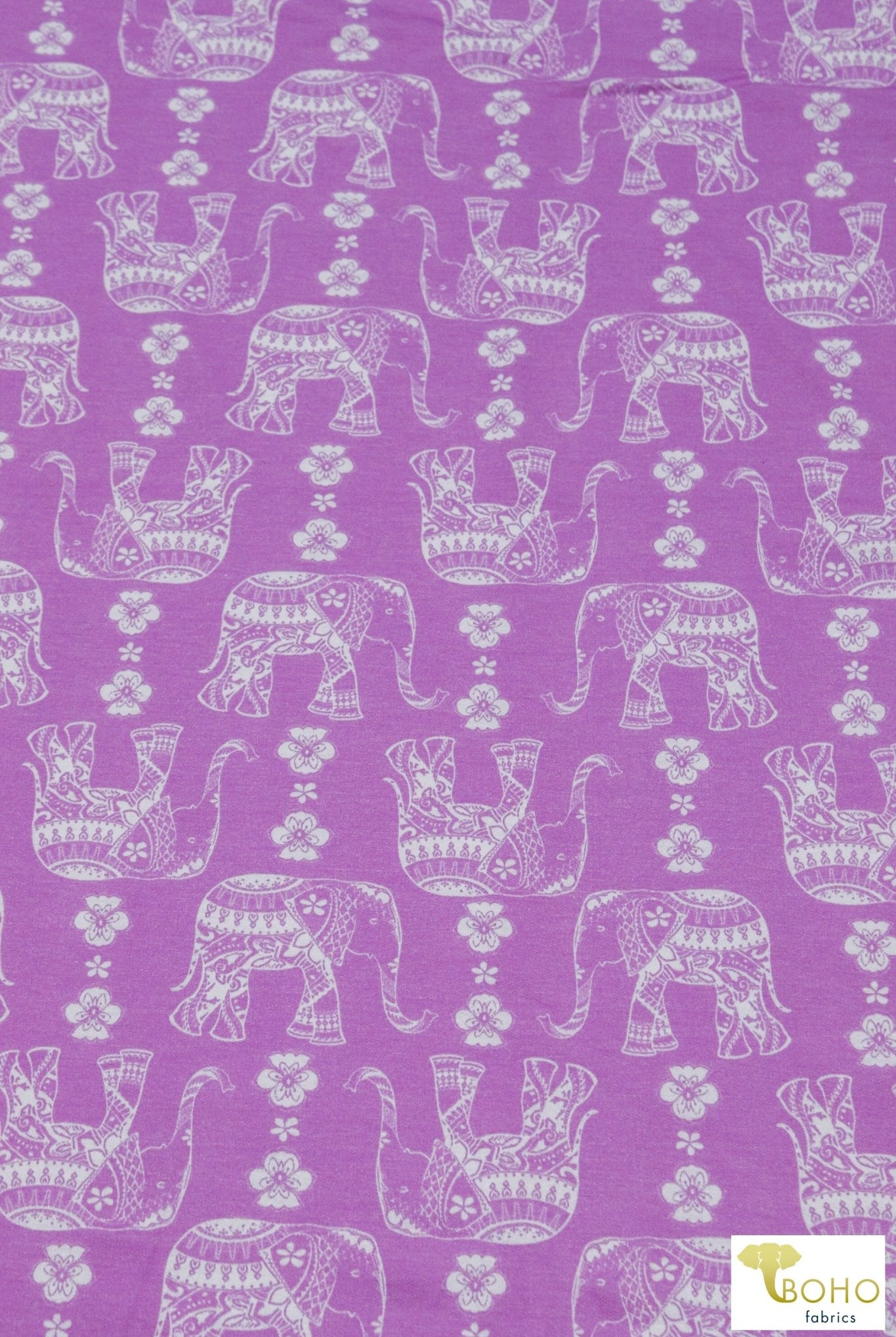 Elephant Parade on Fuchsia, French Terry Knit Print. FTP-326-FSH - Boho Fabrics