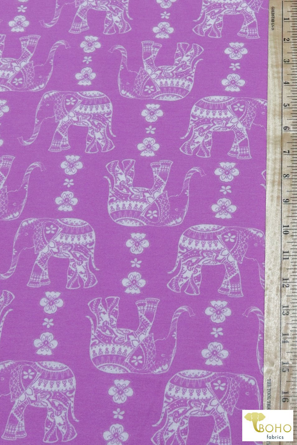 Elephant Parade on Fuchsia, French Terry Knit Print. FTP-326-FSH - Boho Fabrics